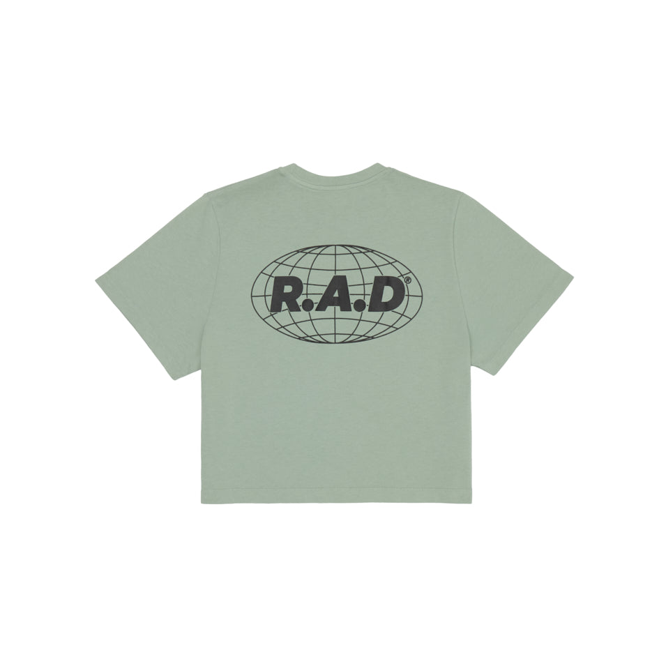 GLOBE CROP TEE JADE at R.A.D® - Performance Crop Tee . CROPGLOBE_JADEITE_2 — View 1