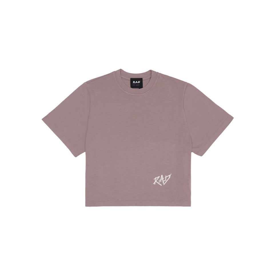 GLOBE CROP TEE DUSK at R.A.D® - Performance Crop Tee . CROPGLOBE_PURPLEDOVE_1 — View 2