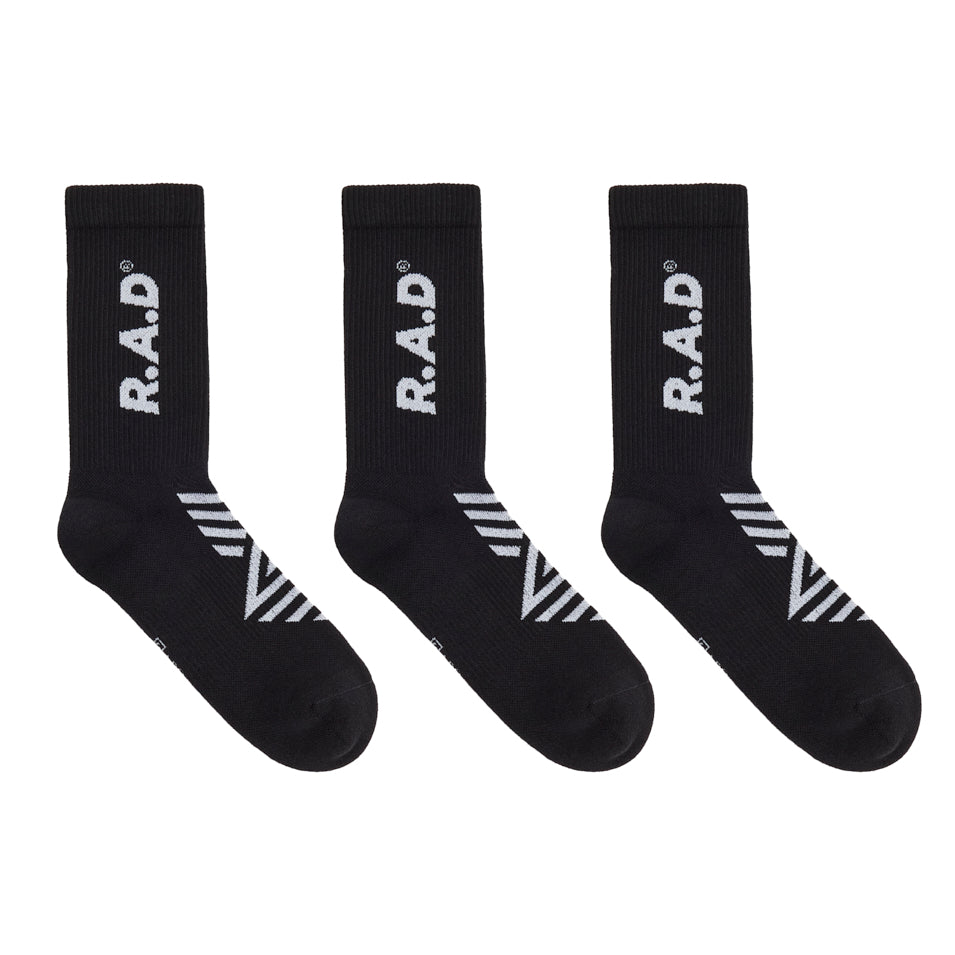 R.A.D® GENERAL SOCK TRIPLE PACK BLACK / WHITE at R.A.D® - Performance Socks . 0326-GSBLWH3-LBLACKWHITE_6 — View 1
