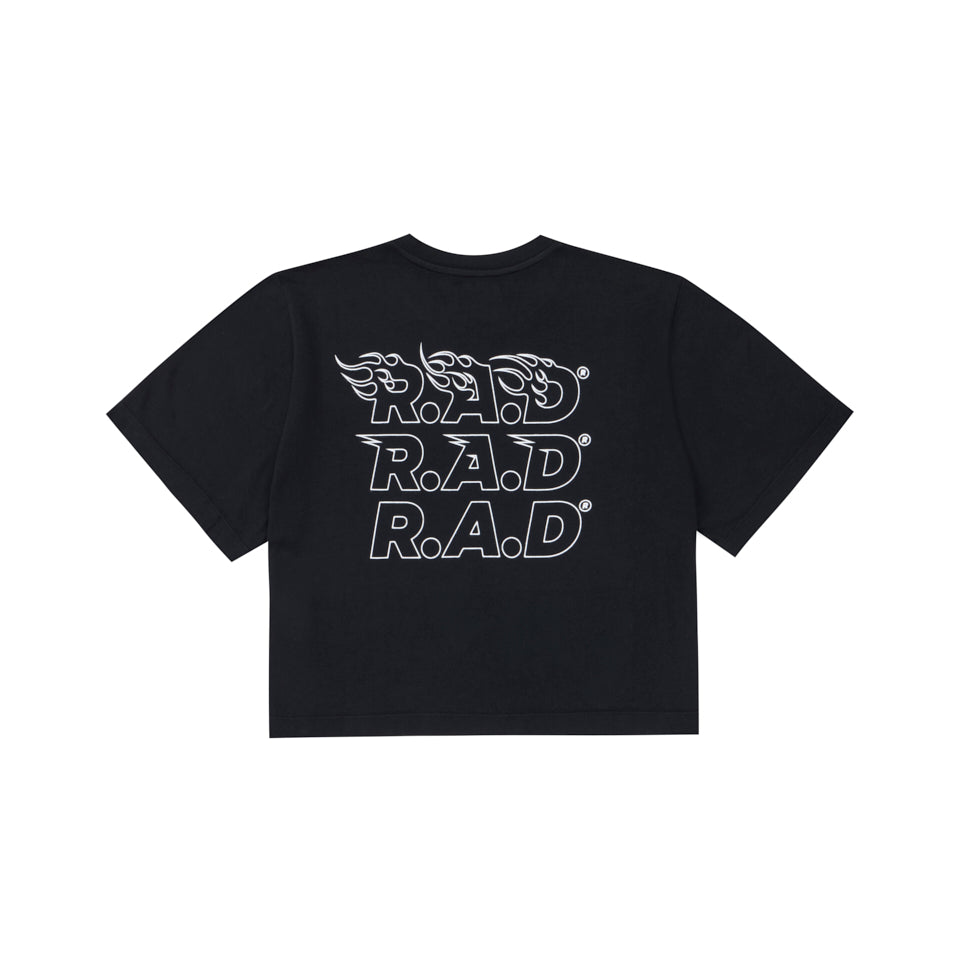 CROP 3XR.A.D® TEE BLACK at R.A.D® - Performance Crop Tee . 0326-WCT3XRBL_R.A.DWomensCroppedTee3XR.A.DBLACK_B — View 1