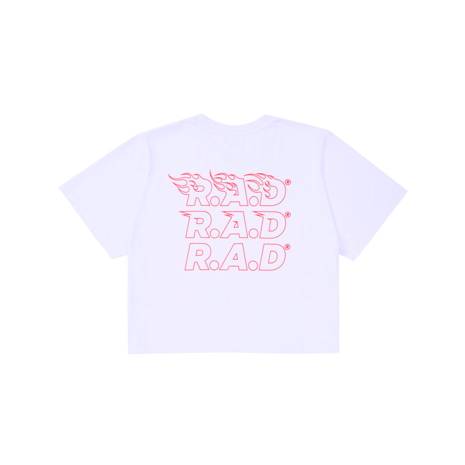 CROP 3XR.A.D® TEE RAINDROPS at R.A.D® - Performance Crop Tee . 0326-WCT3XRRD_R.A.DWomensCroppedTee3XR.A.DRAINDROPS_B — View 1