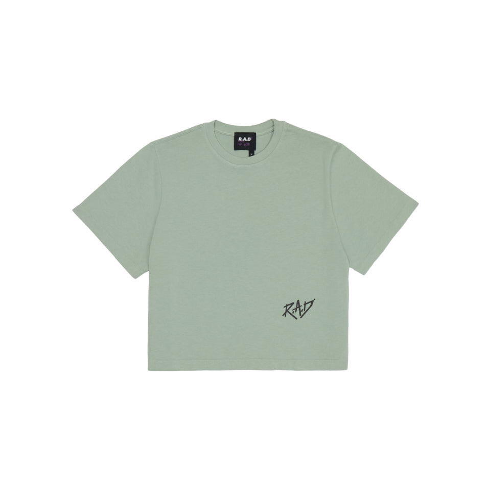 GLOBE CROP TEE JADE at R.A.D® - Performance Crop Tee . CROPGLOBE_JADEITE_1