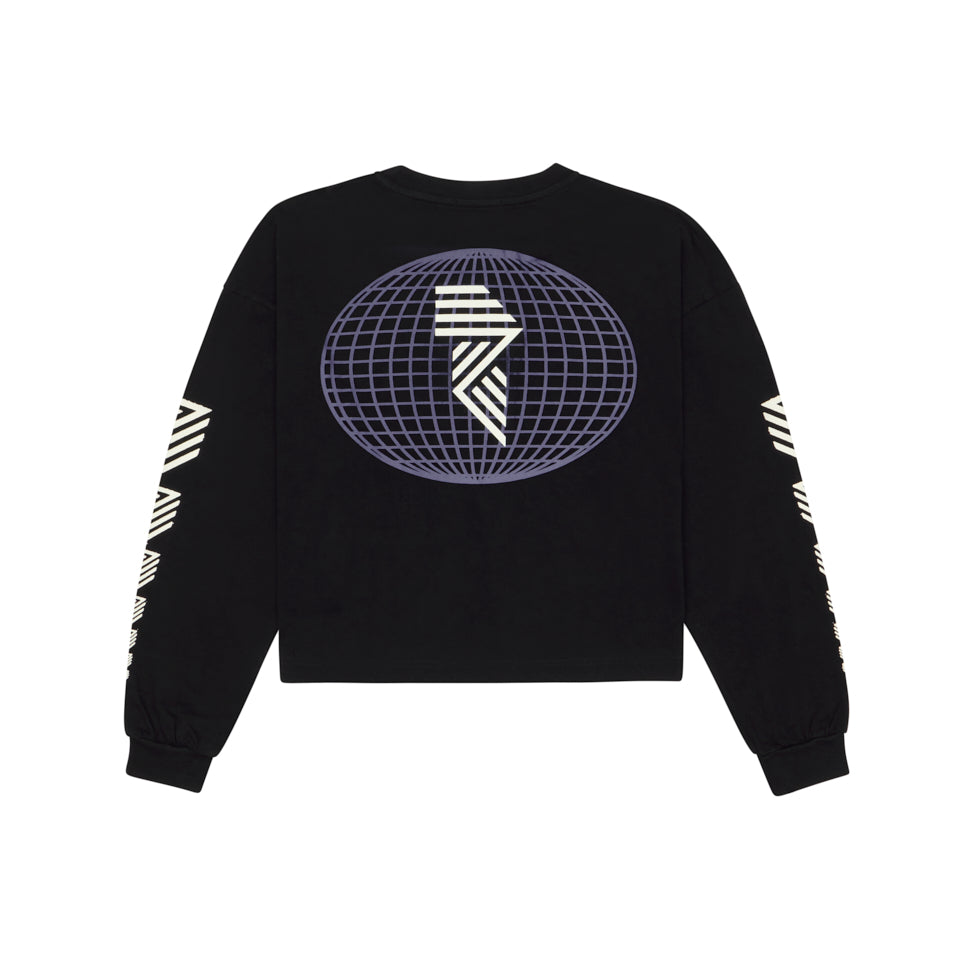 LONG SLEEVE GLOBE CROP TEE BLACK at R.A.D® UK - Performance Crop Tee . GLOBESWOMENSLS_BLACK_B — View 1