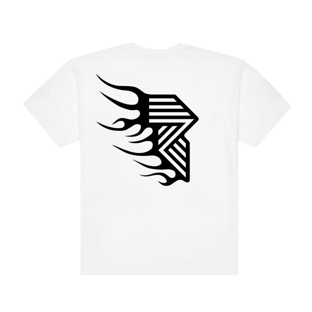 HEAVY™ FLAME TEE WHITE at R.A.D® - Performance Tees . R.A.DHEAVY_SSTeeBRILLIANTWHITEFLAMEBLACK250gsmWHITEBACK