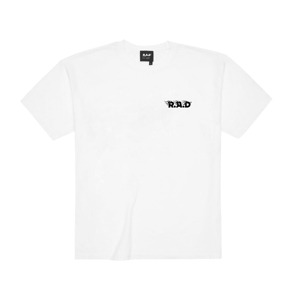 HEAVY™ FLAME TEE WHITE at R.A.D® - Performance Tees . R.A.DHEAVY_SSTeeBRILLIANTWHITEFLAMEBLACK250gsmWHITEFRONT