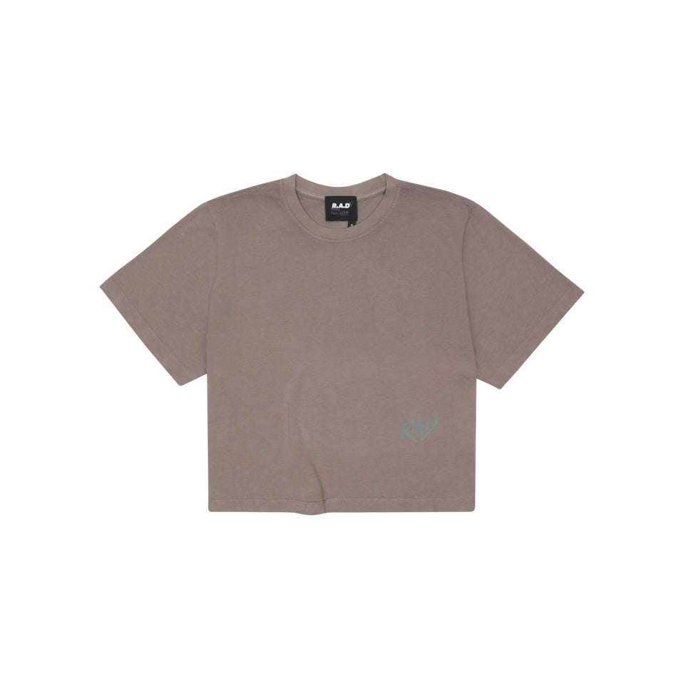 GLOBE CROP TEE CINDER at R.A.D® - Performance Crop Tee . SKETCHGLOBECROP_CINDER_A